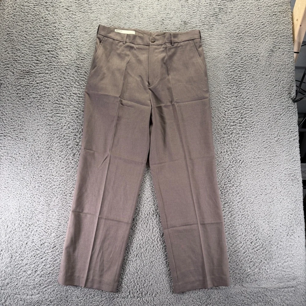 Perry Ellis Pant Mens 34x30 Brown Polyester Dress Straight Preppy Formal Career